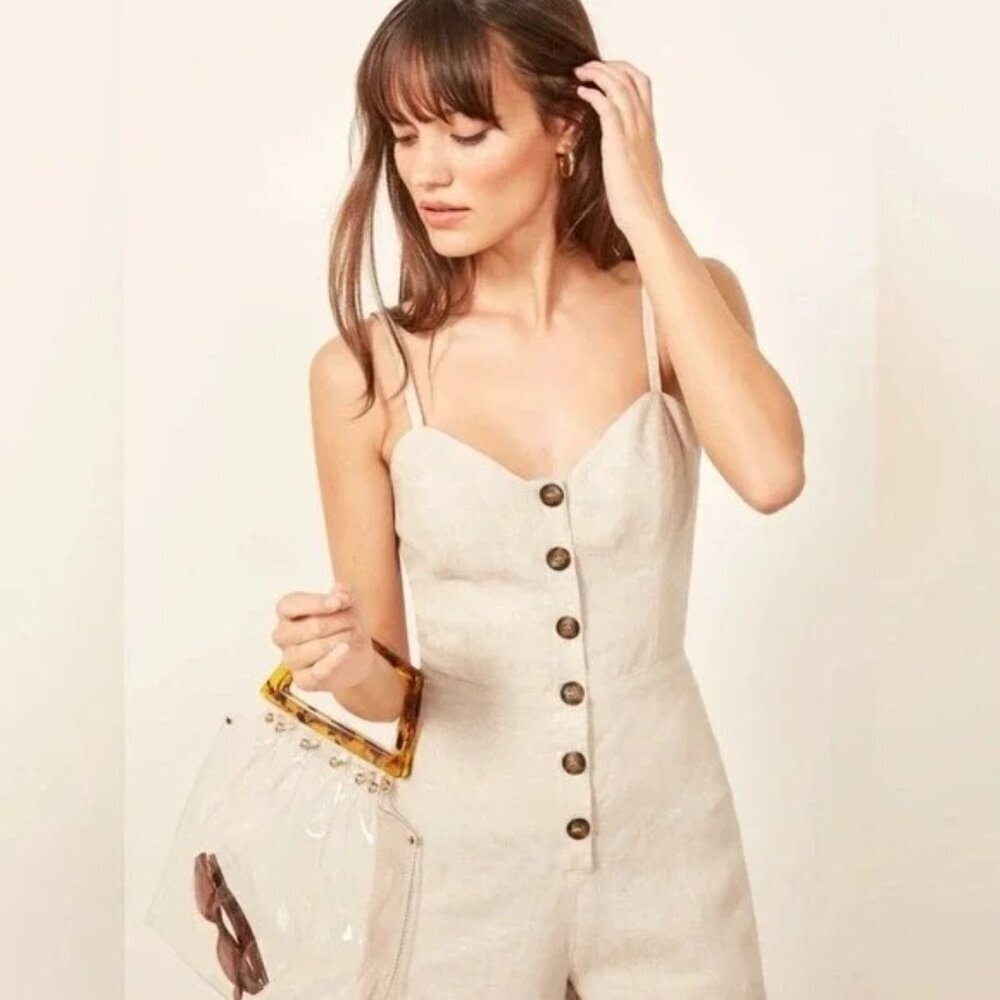 Reformation Torta Linen Jumpsuit in Sand Beige 33599 Size 0 Womens - Picture 3 of 13